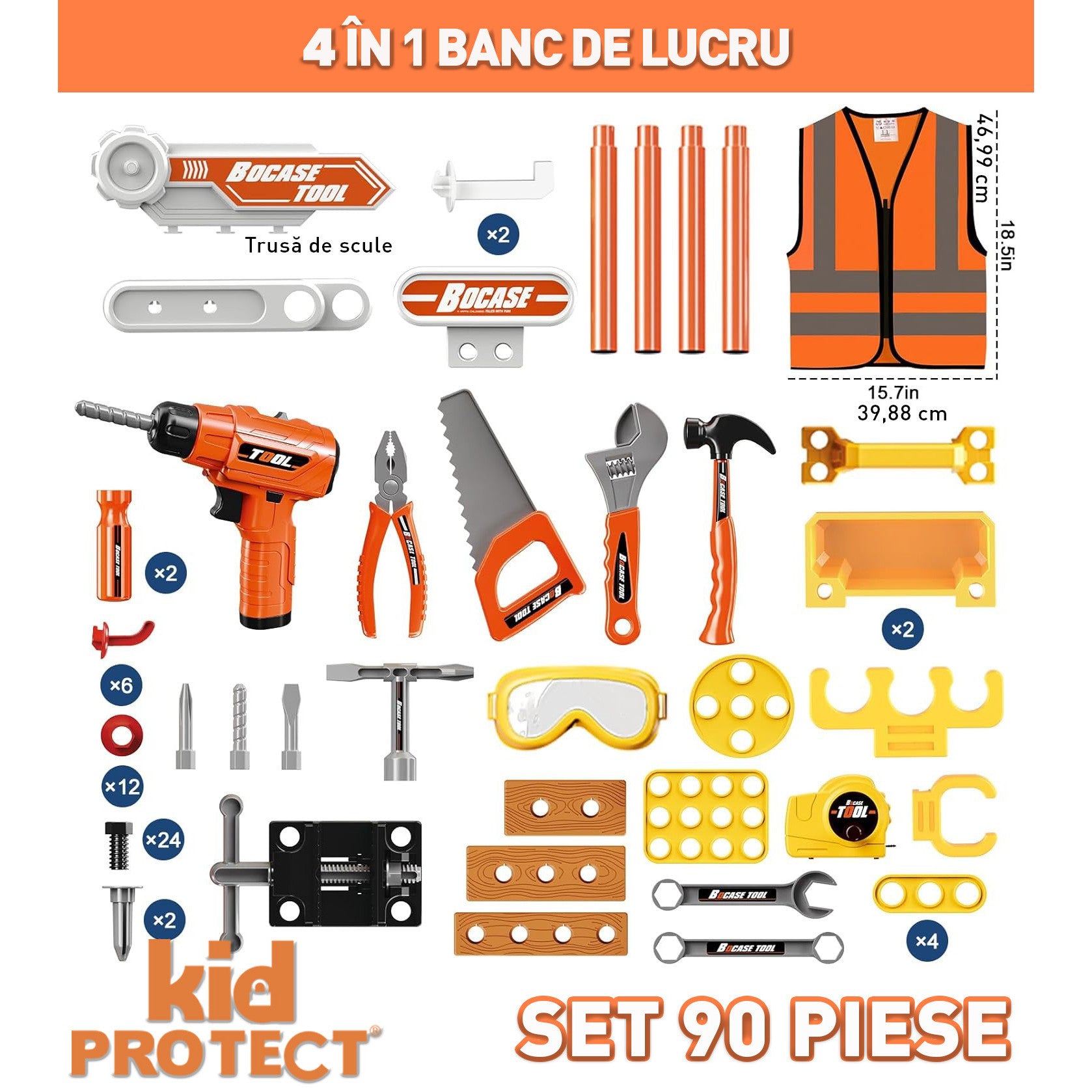 Banc de Lucru Copii 4 in 1 Kidprotect My HandyHero Workbench Banc de Lucru Copii 4 in 1 Kidprotect My HandyHero Workbench